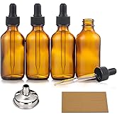 4 Pack, 2 oz Bottles with Dropper &amp; 1 Funnel &amp; 4 Labels - Essential Oils Bottles for Health, Personal Care &amp; Beauty - 60ml Thick Dark Amber Glass Tincture Bottles, Refillable Cosmetic Containers