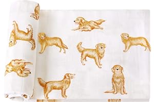 LifeTree Muslin Swaddle Blankets, 70% Viscose from Bamboo and 30% Cotton Baby Swaddle Blankets Unisex Swaddling Blanket for Newborn, Soft Large 47" x 47", Golden Retriever Baby Blanket