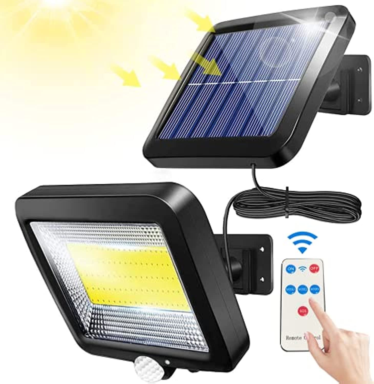 Bizcasa Solar Lights Outdoor, LED Solar Street Lamp, Waterproof Human Body Induction Solar Powered Wall Lamp 100 LED Spotlight, with 5m Cord Cable for Garden, Street, Deck, Fence, Patio, Path