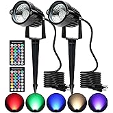 Smiful Outdoor Spotlights Christmas Yard Spot Lights with Timer, 120V RGB Colored Waterproof Memory Dimmable LED Landscape Light with Spiked Stand for Yard Lawn Pathway Tree Garden, 2 Packs