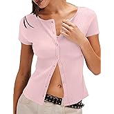 Micoson Button Down Shirts for Women Y2k Short Sleeve Ribbed Tops Lightweight Summer Cardigan Cute Trendy 2026