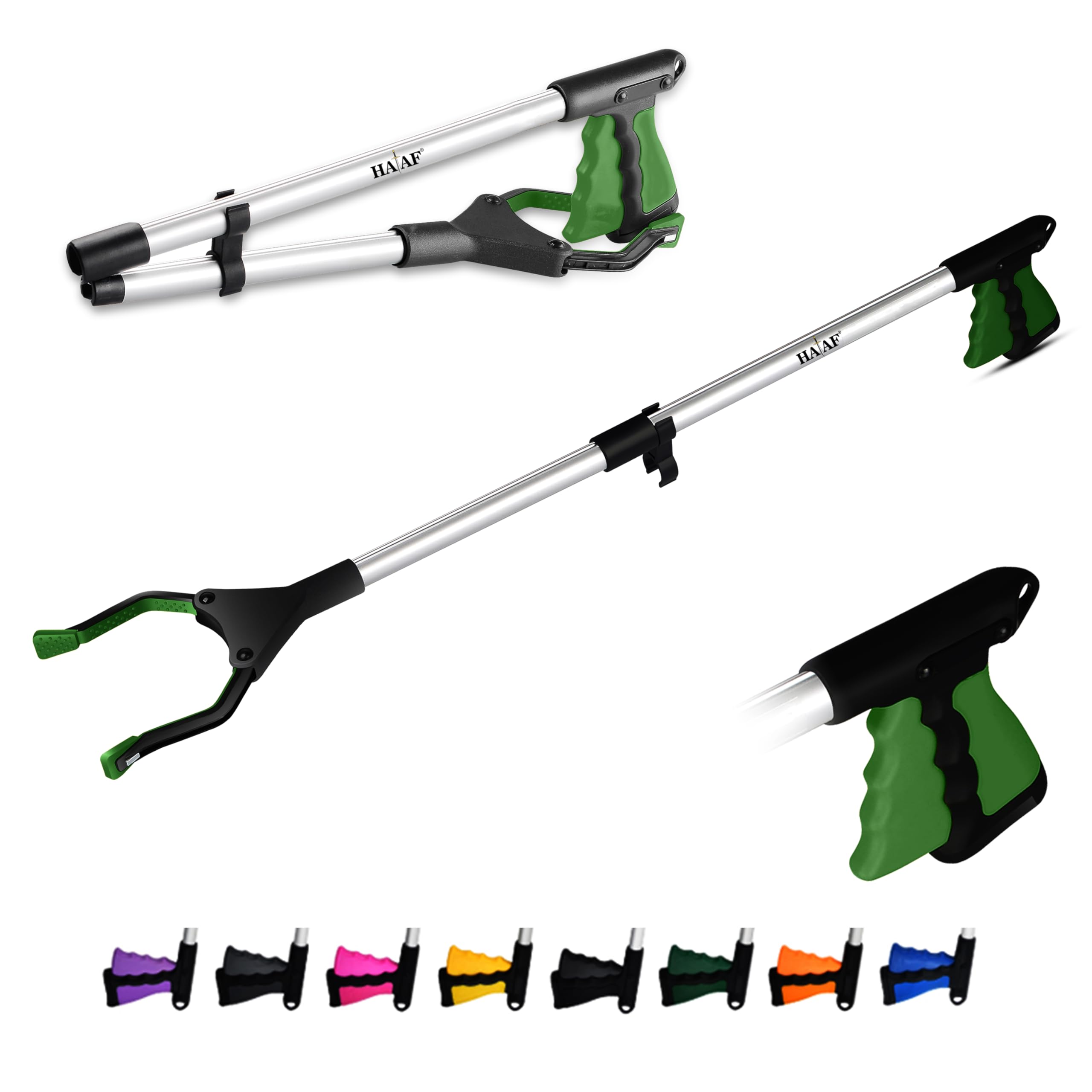 HATAF® 32inches Litter Pickers for Adults, Grabber Stick, Helping Hand Grabbers for Disabled, Foldable Litter Pickers for Children Rotating Head 360 Degree Reaching Aids (32" Green)