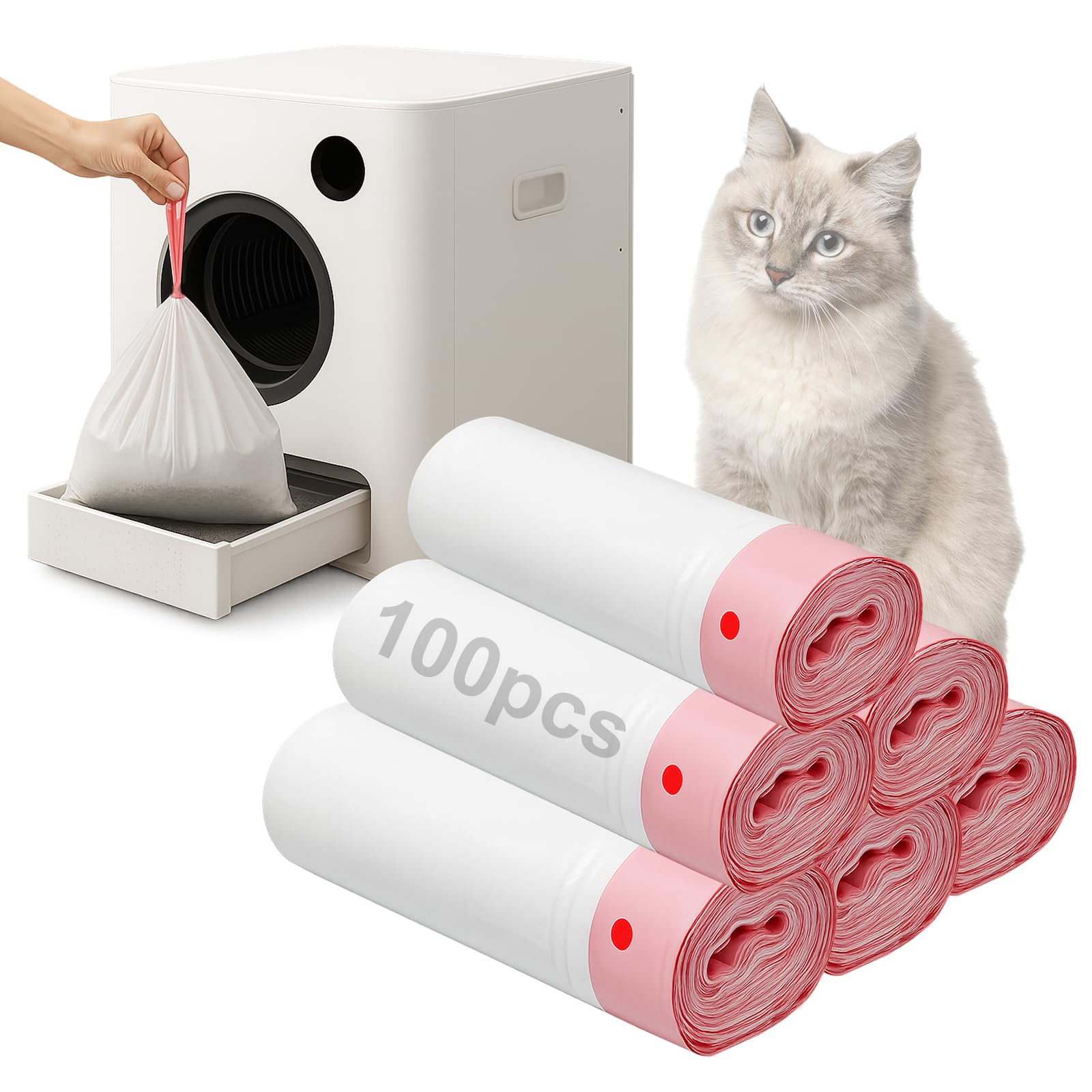 Photo 1 of 100Pack Extra Large Cat Litter Box Liners with Drawstring Compatible for Litter Box Litter Robot 4, 4Mil Thickened Cat Litter Bags, 9-11 Gallon Litter Liners for Litter Robot Bags