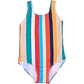 LIZENS Girls' One-Piece Swimwear Cute Striped Bathing Suit with Rainbow