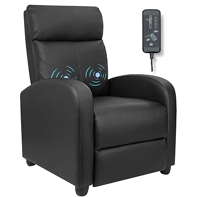 Furniwell Recliner Chair, PU Leather with Footrest, Black