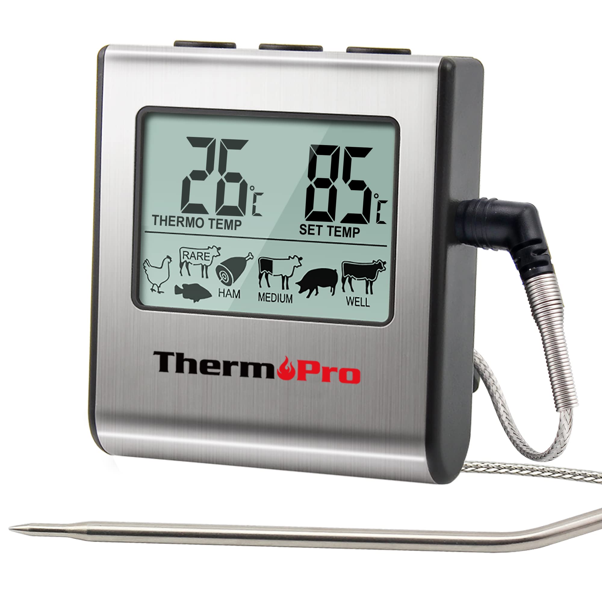 ThermoPro TP16 Digital Kitchen Meat Thermometer with Stainless Steel Long Food Temperature Probe for Liquids, Oven, Smoker, BBQ, Candy, Oil, Deep Frying Cooking Thermometer with Timer Alarm