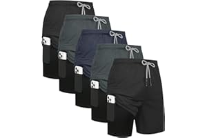 HOPLYNN 5 Pack Mens 2 in 1 Running Shorts with Liner, Quick Dry Workout Training Gym Athletic Sport Shorts with Pockets