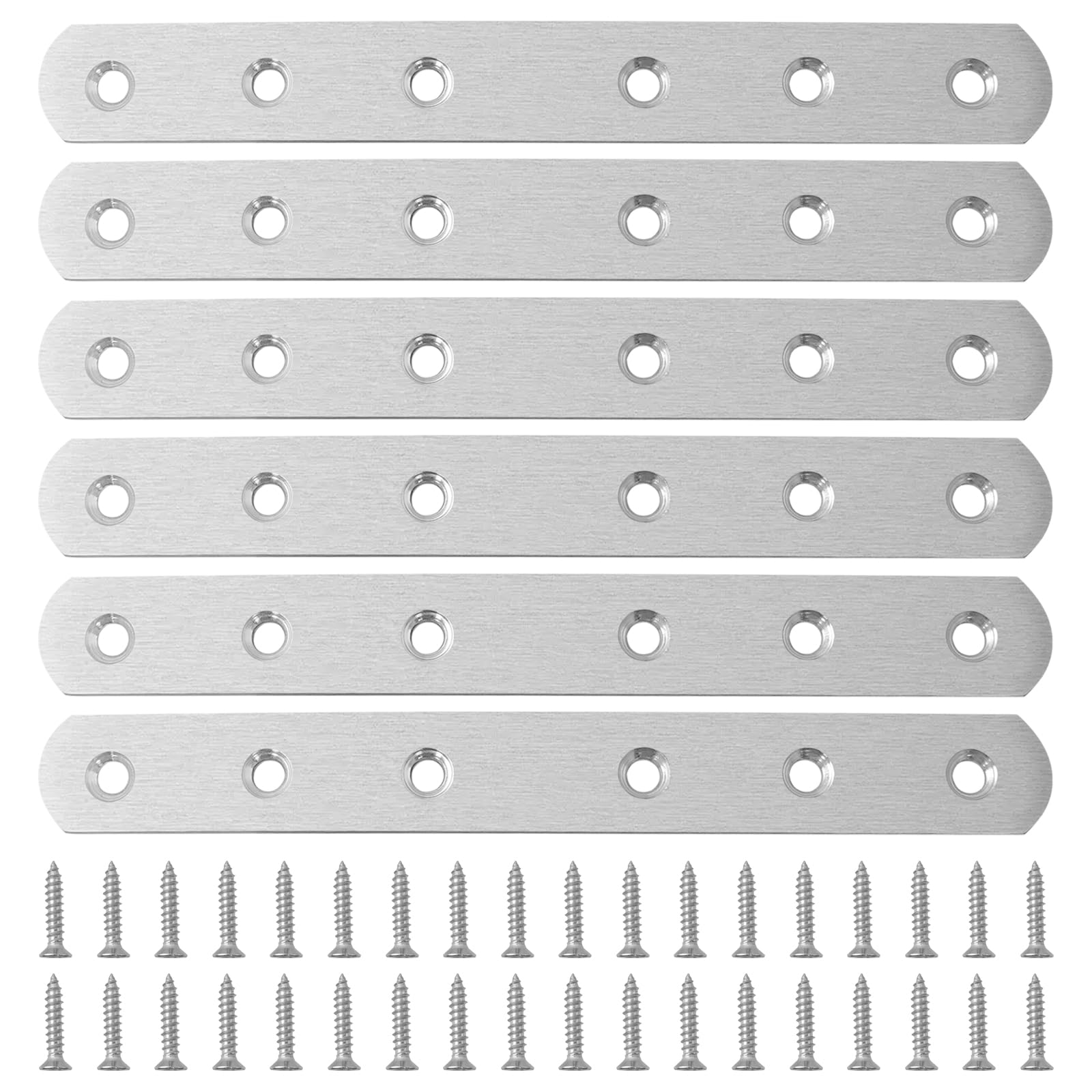 BuxiuGK 6 Pieces 164x20 mm Flat Brace Flat Bracket Stainless Steel Heavy Duty Straight Repair Joining Mending Flat Bracket for Furniture Fixation