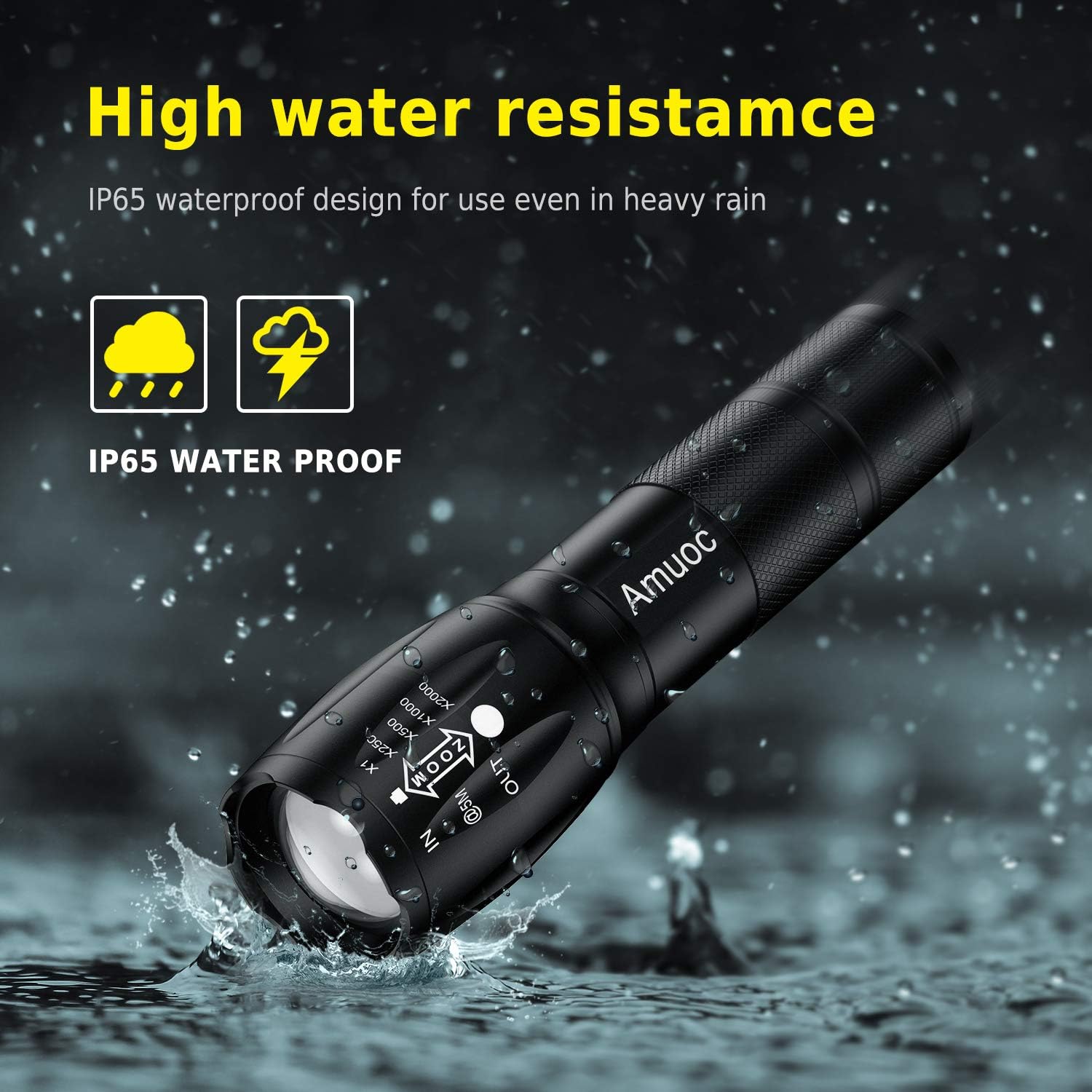 Flashlights [2 Pack], LED Tactical Flashlight S1000 - High Lumen, 5 Modes, Zoomable, Water Resistant, Handheld Light - Best Camping/Outdoor/Hiking/Emergency/Gift-Giving (Batteries Not Included)(Black) - - 
