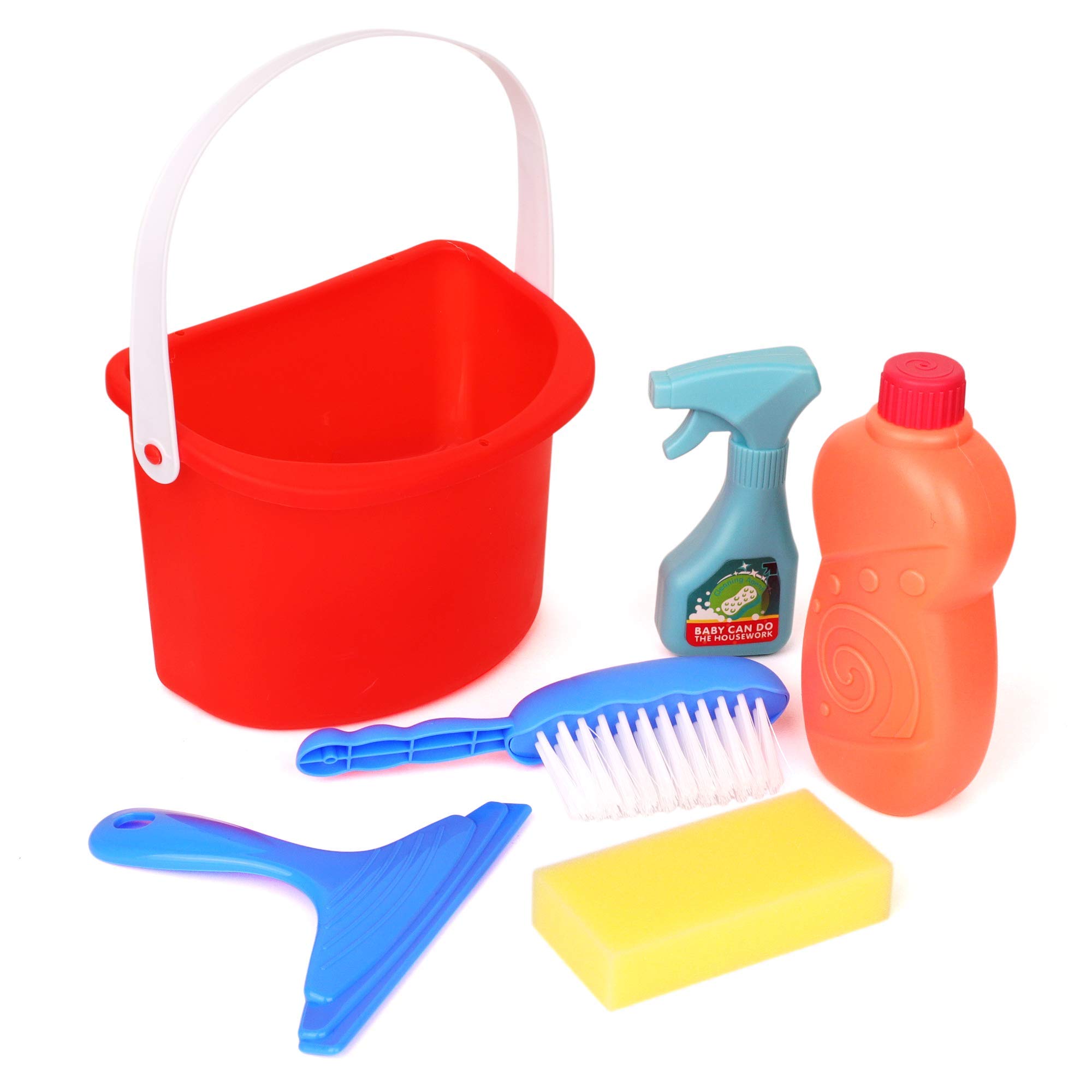Playkidiz Kids Cleaning Set, 6Pcs – Cleaning Pail Set Includes Spray, Sponge, Squeegee, Brush, and Storage Bucket, Play Helper Realistic Housekeeping Set, Recommended for Ages 3+