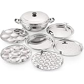 Tabakh Stainless Steel Multi Kadai with Steamer Plate, Mini Idli Plate, 2 Idli Plates, 2 Dhokla Plates, Induction Friendly