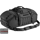 Hannibal Tactical 65L Large Duffle Bag, 3-in-1 Tactical Backpack MOLLE Pack for Workout, Sports, Gym, Outdoor, Black Red Patch