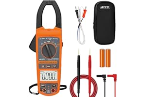 AROETL Digital Clamp Meter Multimeter 1000A AC/DC Amp Voltmeter, Auto-Ranging TRMS with Backlit LCD & NCV; Measures Voltage, Current, Temp, Duty Cycle, Capacitance, Frequency