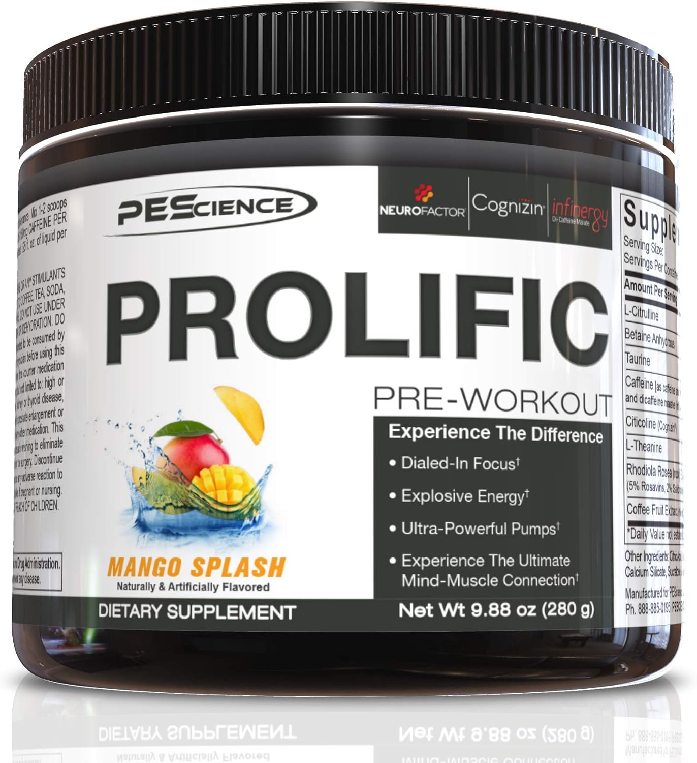 PEScience Prolific Pre Workout Powder, Sour Green Apple, 40 Scoop, Energy Supplement with Nitric Oxide: Health & Personal Care