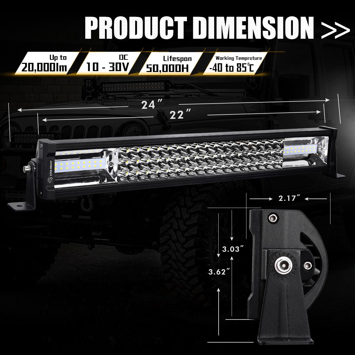 LED Light Bar, YITAMOTOR 270W, 22 Inch Light Bar Spot Light Tri-Row Light Bar Wiring Harness compatible for SUV ATV Truck Pickup Boat 4WD 4X4 Off road Light Fog Driving Light, 20,000lm 3 Year Warranty