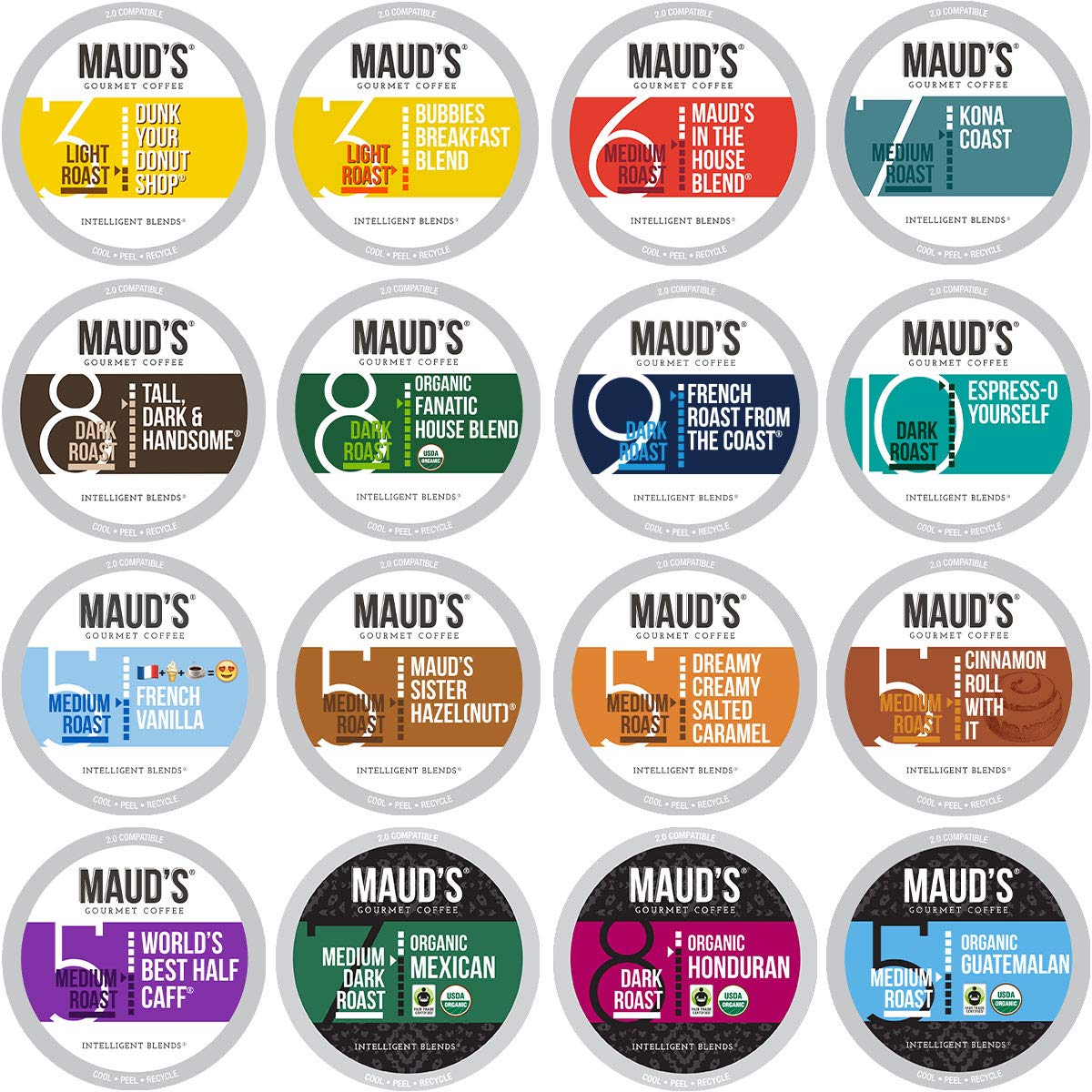 Maud's Coffee Lover's Variety Pack, 40ct. Recyclable Single Serve Coffee Pods Variety Pack - 100% Arabica Coffee California Roasted, Keurig K Cups Variety Pack Compatible Including 2.0