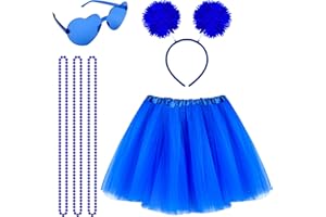 DOMKIER Tutu for Women Tutu Accessories Set Pom Pom Headband Tulle Tutu Skirt Heart Sunglasses Bead Necklaces
