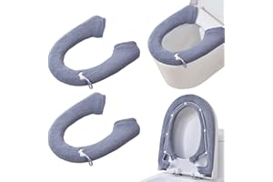 HADEEONG 2 Packs Toilet Seat Cover, Plush Warm Bathroom Toilet Seat Cushion with Snaps Fixed Washable and Reusable Toilet Seat Lid Cover Pads, Fits Most Toilet Seats, Blue Grey