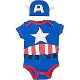 Marvel Avengers Captain America Spider-Man Thor Hulk Cosplay Short Sleeve Baby Bodysuit and Hat Newborn to Infant