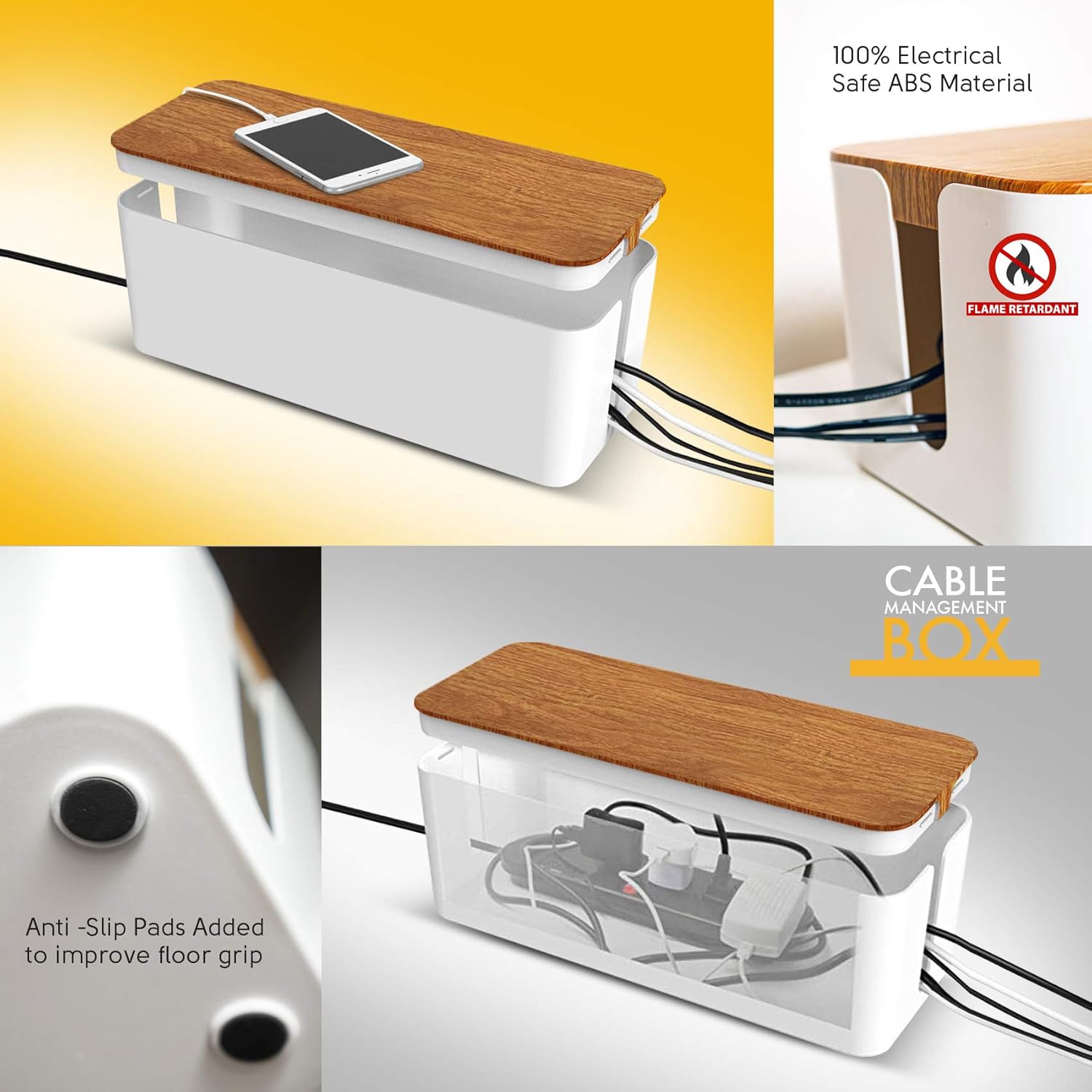 2 Pack Large Cable Management Box – Wooden Style Cord Organizer Box and Cover for TV Wires, Computer, Router, USB Hub and Under Desk Power Strip – Safe ABS Material and Baby-Pets Proof Lock: Home Audio & Theater