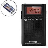 Horologe AM FM Pocket Radio, Portable Alarm Clock Radio with Time, Alarm, Radio, Digital Display,Stereo Mode and Including Battery