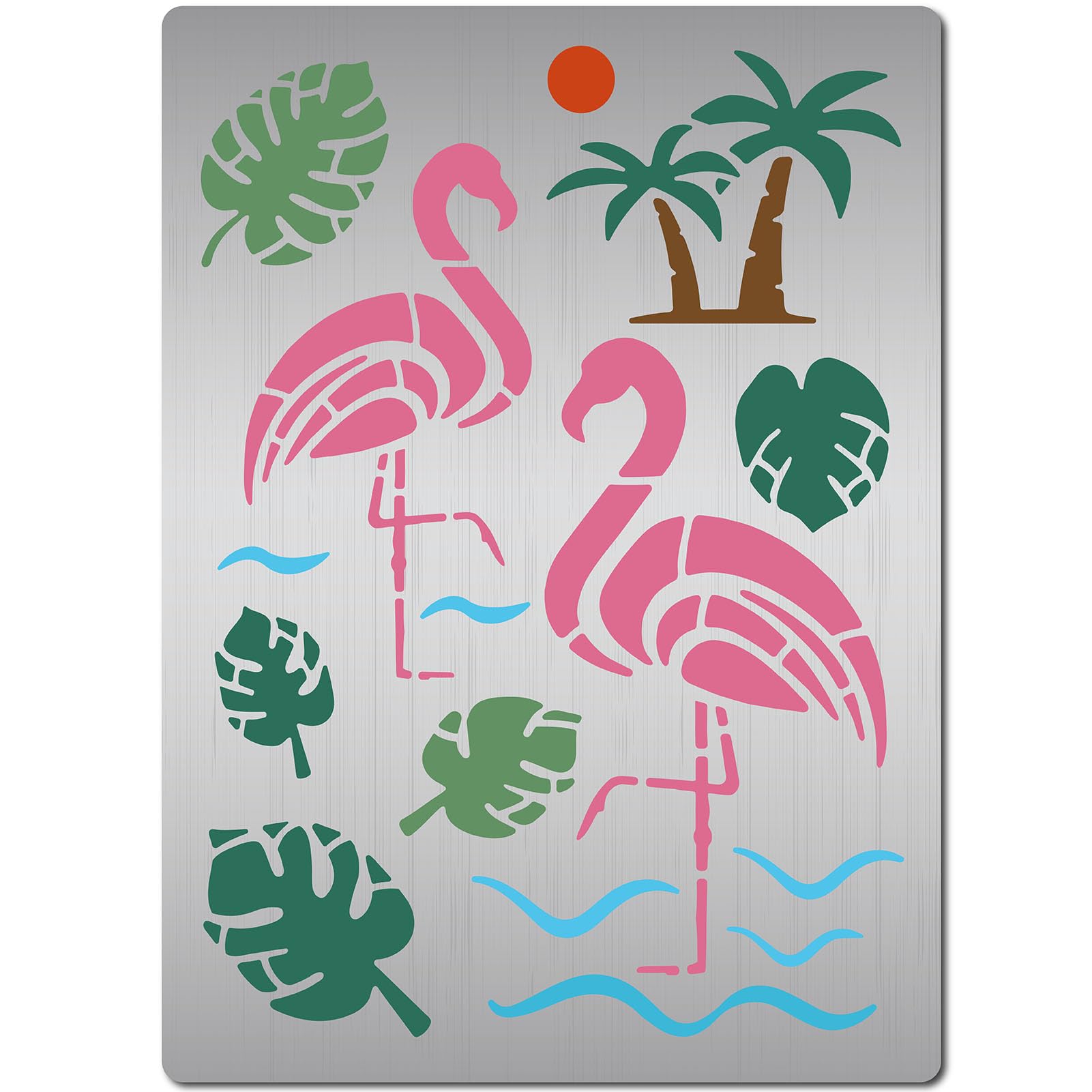 GORGECRAFT Flamingo Stencils Reusable Palm Tropical Leaves Flamingos Coconut Tree Stencil Animal Plant Theme Stainless Steel Template for Painting on Wall Wood Furniture Scrapbooking DIY Crafts