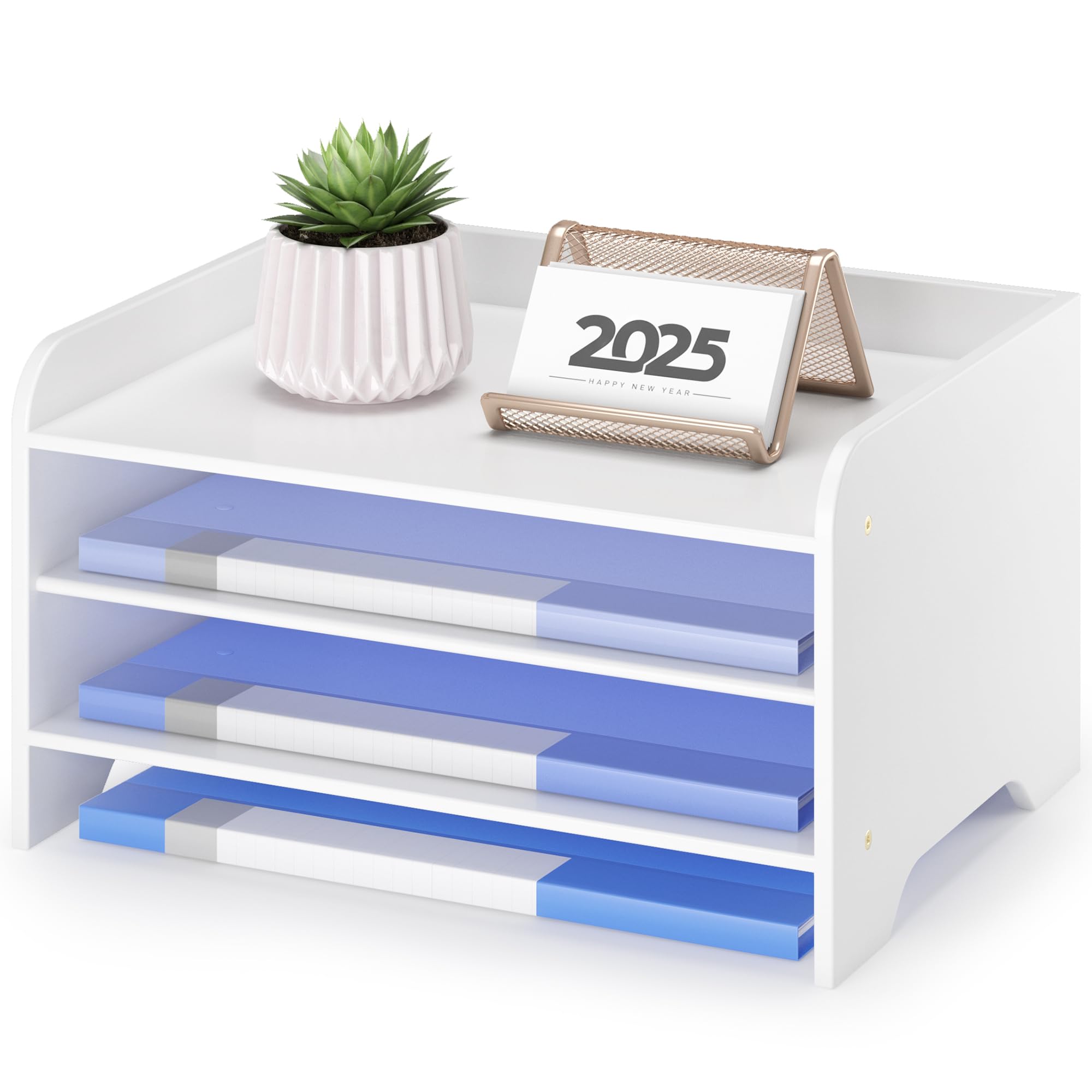 Photo 1 of Desk File Organizer 4-Tier Desktop Paper Mail Organizer Document Holder for Home Office Supplies, Office Desk Accessories & Workspace (White)