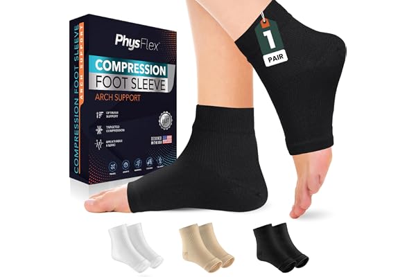 PhysFlex Compression Socks for Plantar Fasciitis, Achilles Tendonitis Relief - Ankle Compression Sleeve for Heel Spurs, Foot