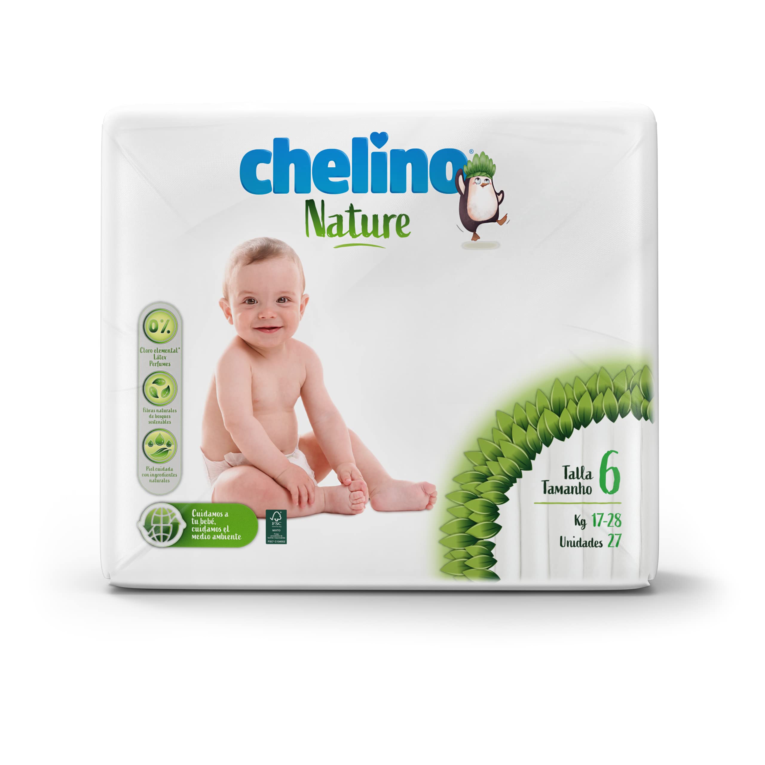 Chelino Nature Kinderwindel, Größe 6 (17-28 kg), 162 Windeln