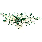 Bride Wedding Hair Comb Green Crystal Golden Bridal Hair Vine Piece Accessories for Women Girls Party Photography (Green)