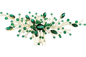 BETITETO Bride Wedding Hair Comb Green Crystal Golden Bridal Hair Vine Piece Accessories for Women Girls Party Photography (Green)