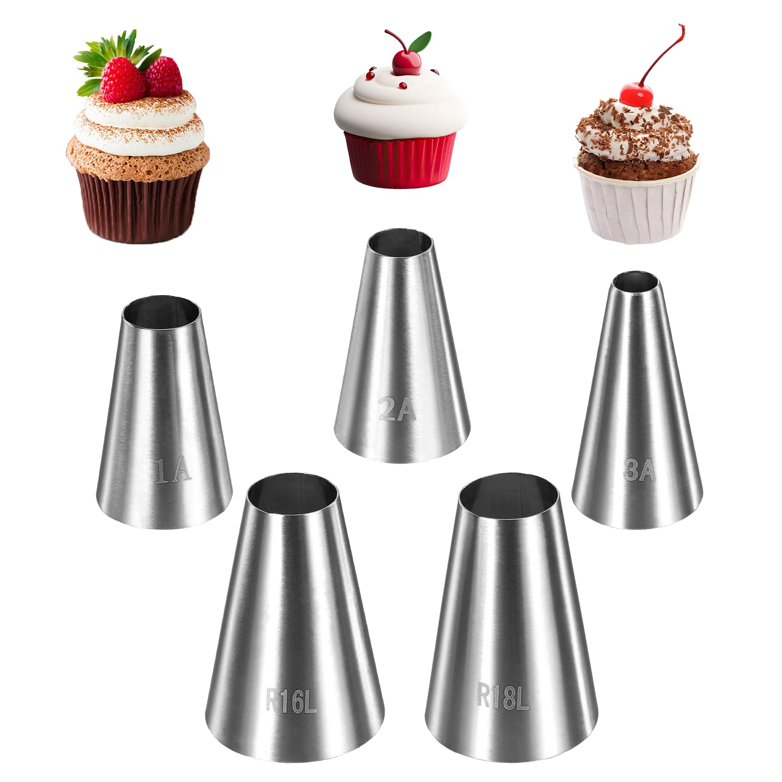 ElevateTech Large Round Piping Nozzles Set, 5 Pieces Stainless Steel Round Icing Piping Tips for Cake Cookies Decorating, Pastry Fondant, Dessert, Frosting Filling Professional Baking Decoration Tool