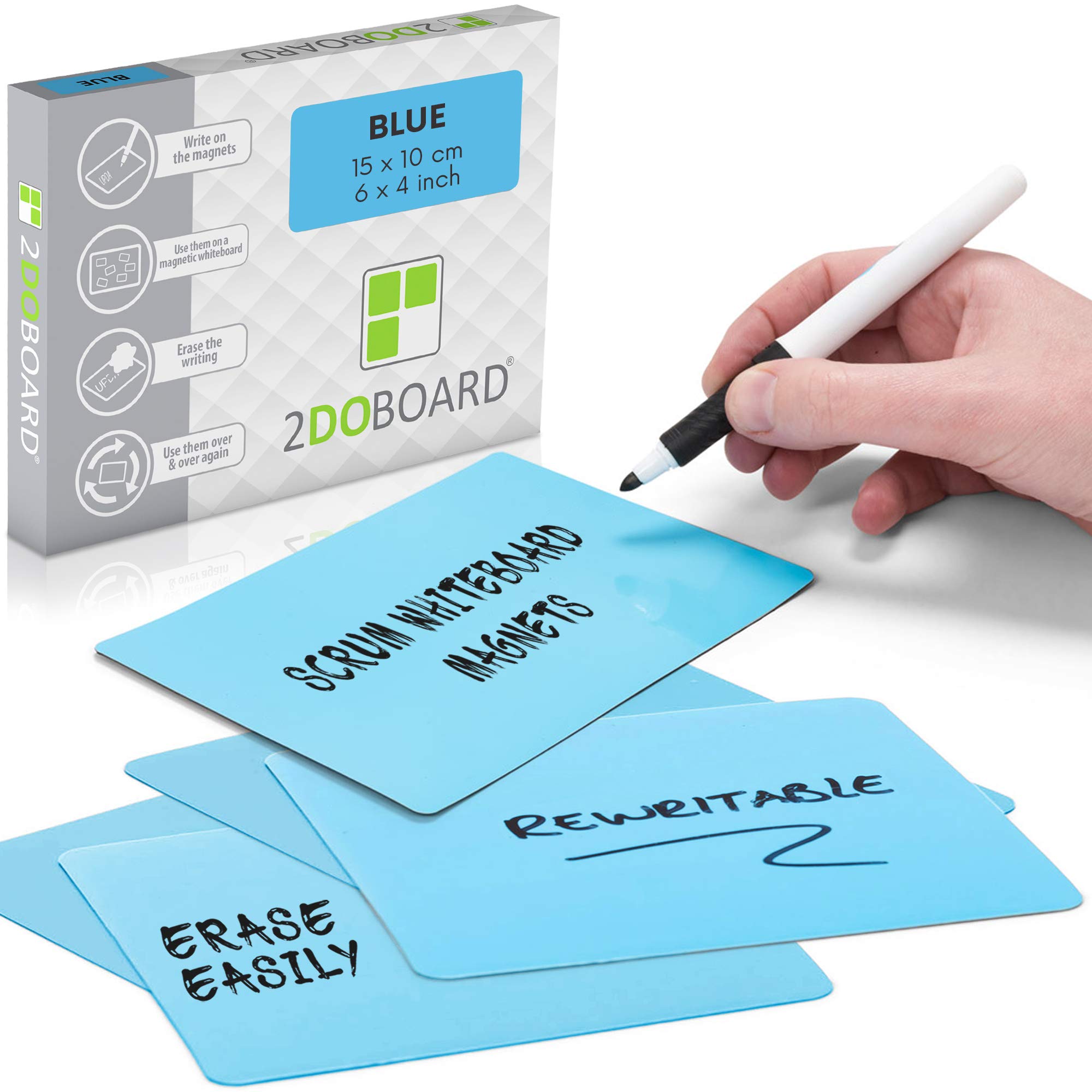 Magnetic Notes or Magnetic Sticky Notes 6 x 4 Inch - Blue - Set of 25 Pieces - Easy to Clean and Reuse