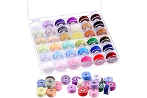 Swpeet 36Pcs 36 Colors Polyester Prewound Bobbins Sewing Set with Bobbin Box, Sewing Thread Bobbins, Pre-Wound Bobbins Compat