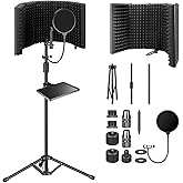 Aokeo Studio Recording Microphone Isolation Shield with Pop Filter &amp; Tripod Stand,High Density Absorbent Foam to Filter Vocal,Foldable Sound Shield for Blue Yeti and Condenser Microphones