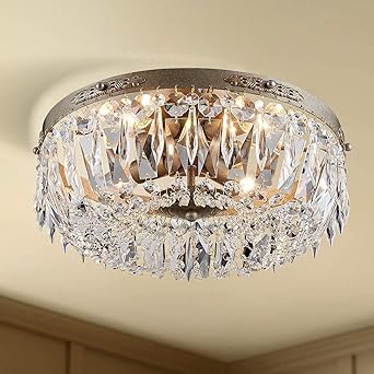 Bestier Antique Silver French Empire Crystal Semi Flush Mount Chandelier Lighting Led Ceiling Light Fixture Lamp For Dining Room Bathroom Bedroom Livingroom 4 E14 Bulbs Required Amazon Co Uk Lighting