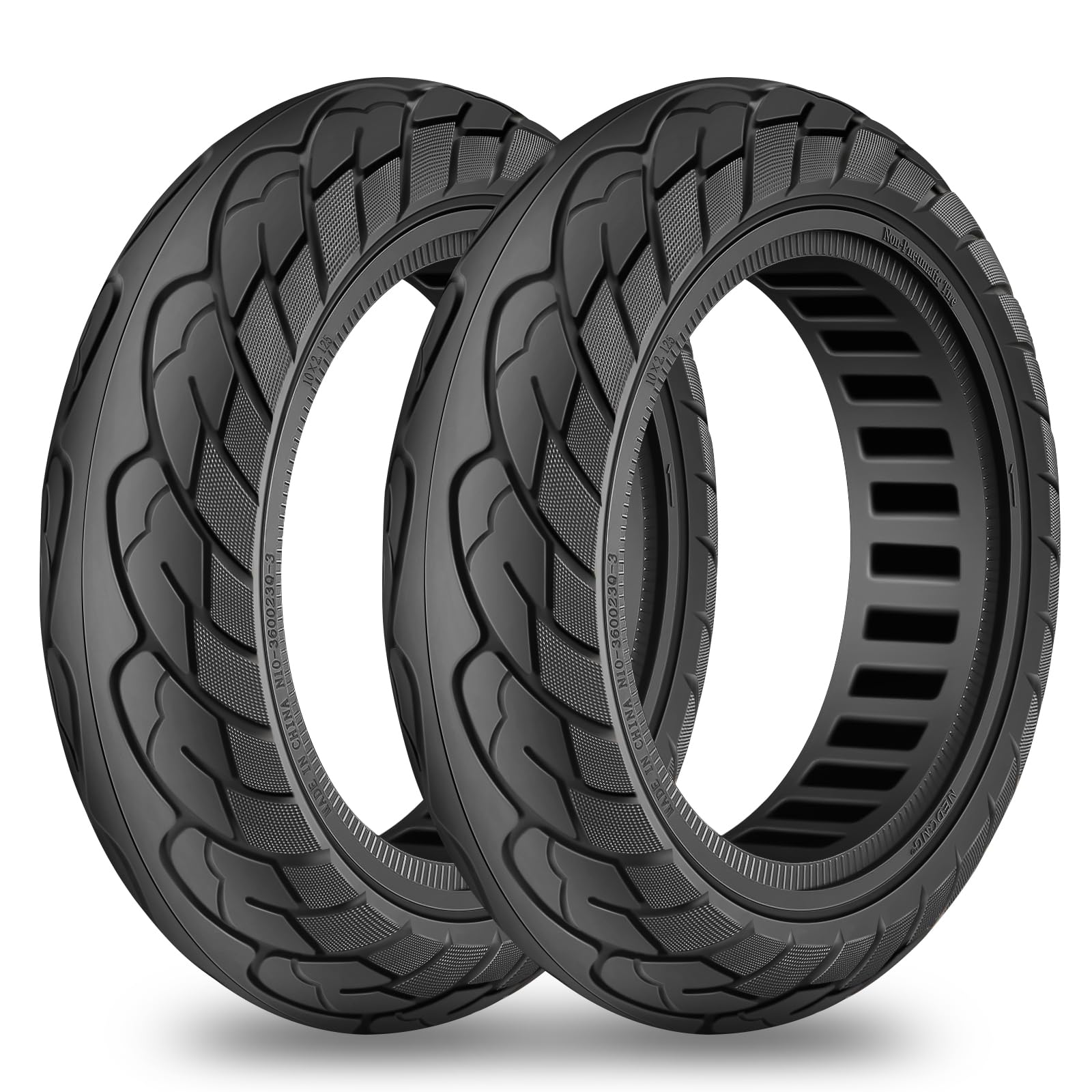 Amitor 10 x 2.125 Solid Tyres, Electric Scooter Full Tyre 10x2.125, Honeycomb Replacement Tires 10 Inch, Anti-Slip & Puncture-Proof, Abrasion-Resistant & Maintenance-Free, Slot 34-36 Universal, 2PCS