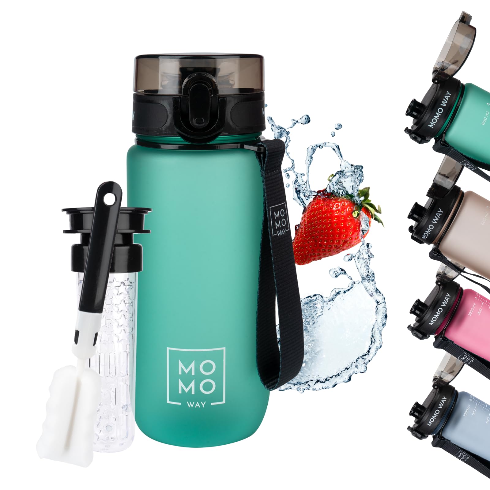 MOMO WAY Drinking Bottle Tritan Water Bottle BPA Free Reusable for School Sports Fitness Gym Easy Closure Gift for Men Women and Children Mint 600ml