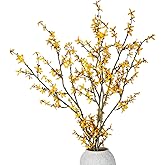 Giegxin 45 Inch Artificial Yellow Forsythia Flowers Branches Fake Spring Forsythia Long Stem 3 Pcs Silk Orchids Flowers for Vase Floral Arrangement Wedding Party Spring Home Decoration