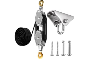 ABuff Rope Hoist Pulley System with Metal Bearing, 4400LB Heavy Duty Pulley Block and Tackle, 8:1 Lifting Power 65.6ft, Pulley Hoist for Lifting Heavy Objects, with 1 Swing Hanger