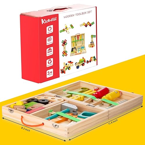 KIDWILL Tool Kit for Kids, 36-Piece Wooden Toddler Tools Set - Main Image