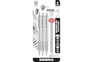 Zebra Pen F-701 Retractable Ballpoint Pen 3-Pack plus 2 Refills, Fine Point 0.8mm, Black Ink, All Metal Durable Construction 