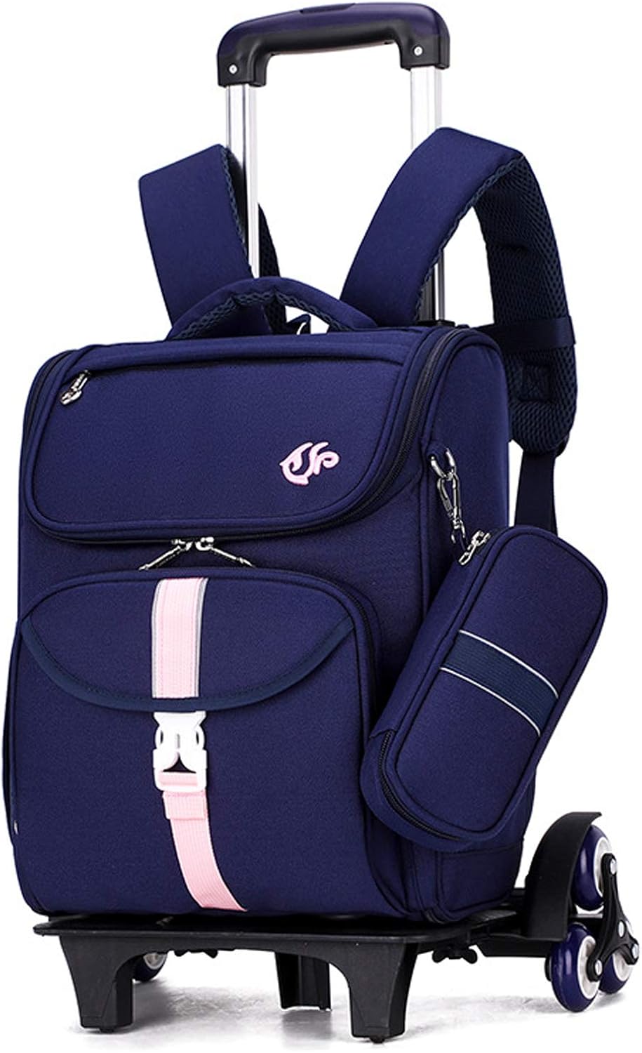 LHY EQUIPMENT Girls Trolley Backpack, Princess Trolley Rolling Bag with Pencil Case Can Climb