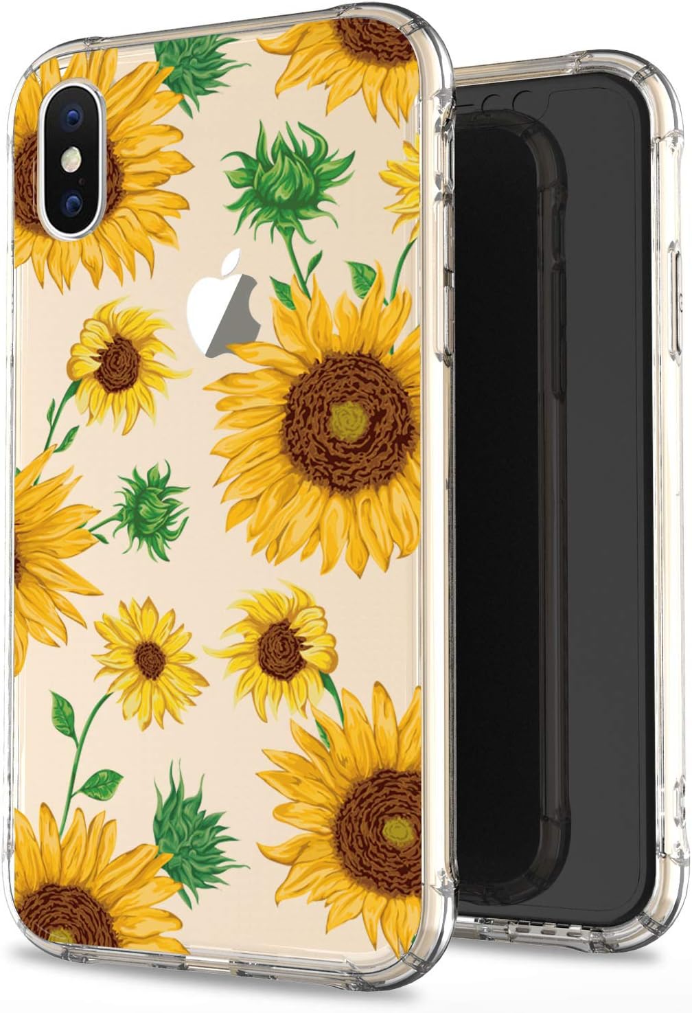 JIAXIUFEN Clear Case Cute Girl Sunflowers Slim Shockproof Flower Floral Desgin Soft Flexible TPU Silicone Back Cover Phone Case for iPhone Xs Max 2018 6.5 inch