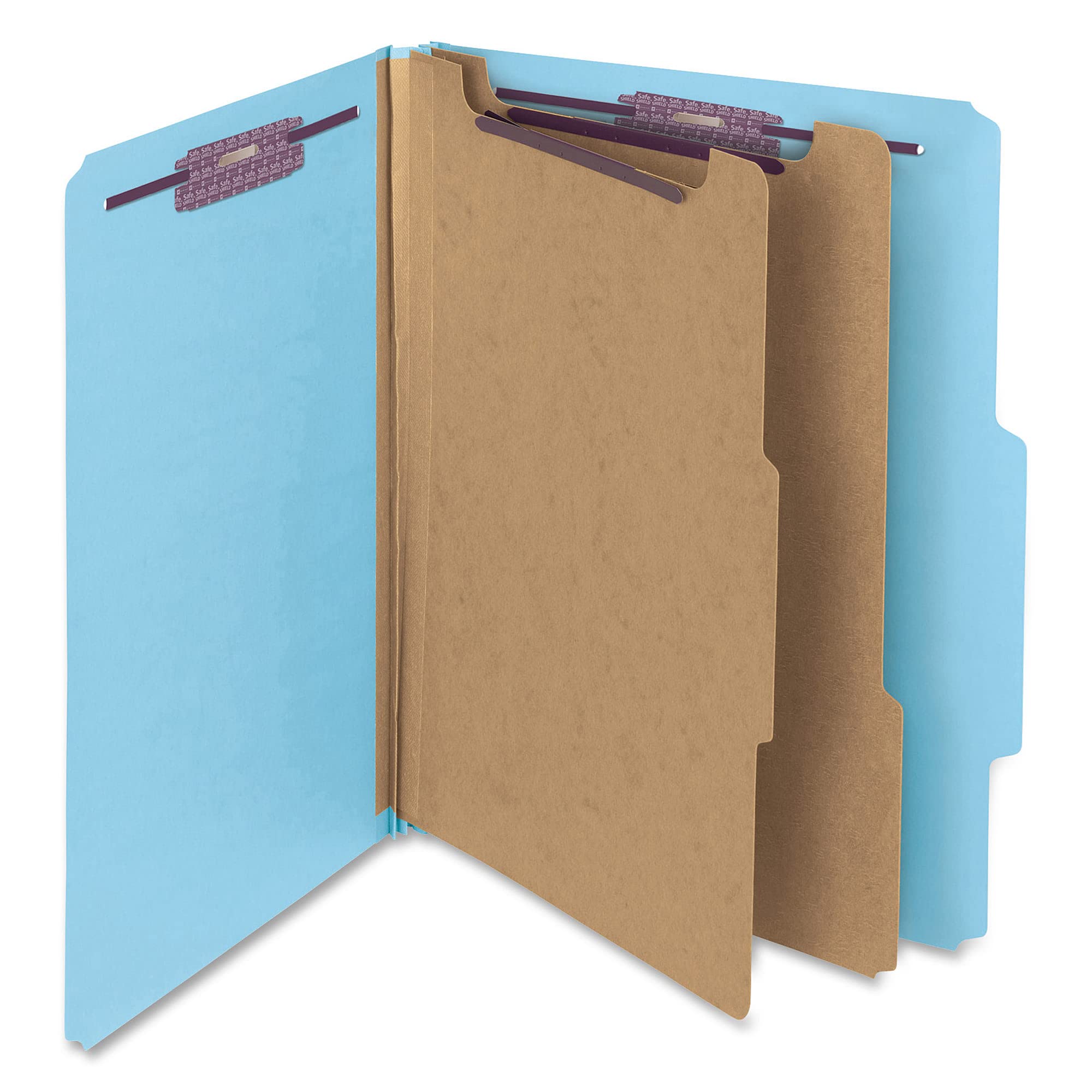 Smead Pressboard Classification File Folder with SafeSHIELD Fasteners, 2 Dividers, 2" Expansion, Letter Size, Blue, 10 per Box (14030)