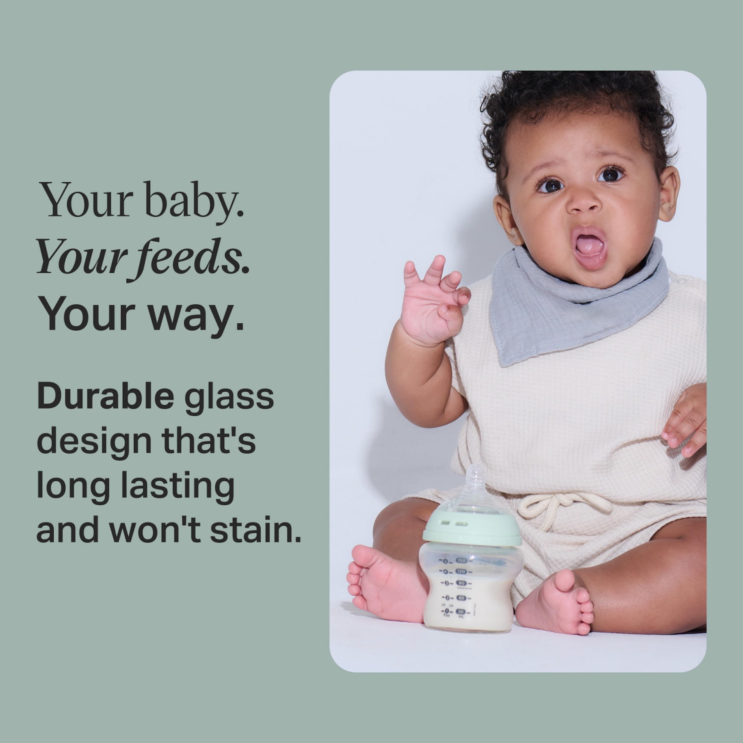 Tommee Tippee Natural Start 9 oz Glass Baby Bottles, Self Sterilizing, BPA & Phthalates Free, 0+ Months, Slow Flow Breast-Like Nipple for a Natural Latch, Travel Jar Lids, Cup Rings, Pack of 3