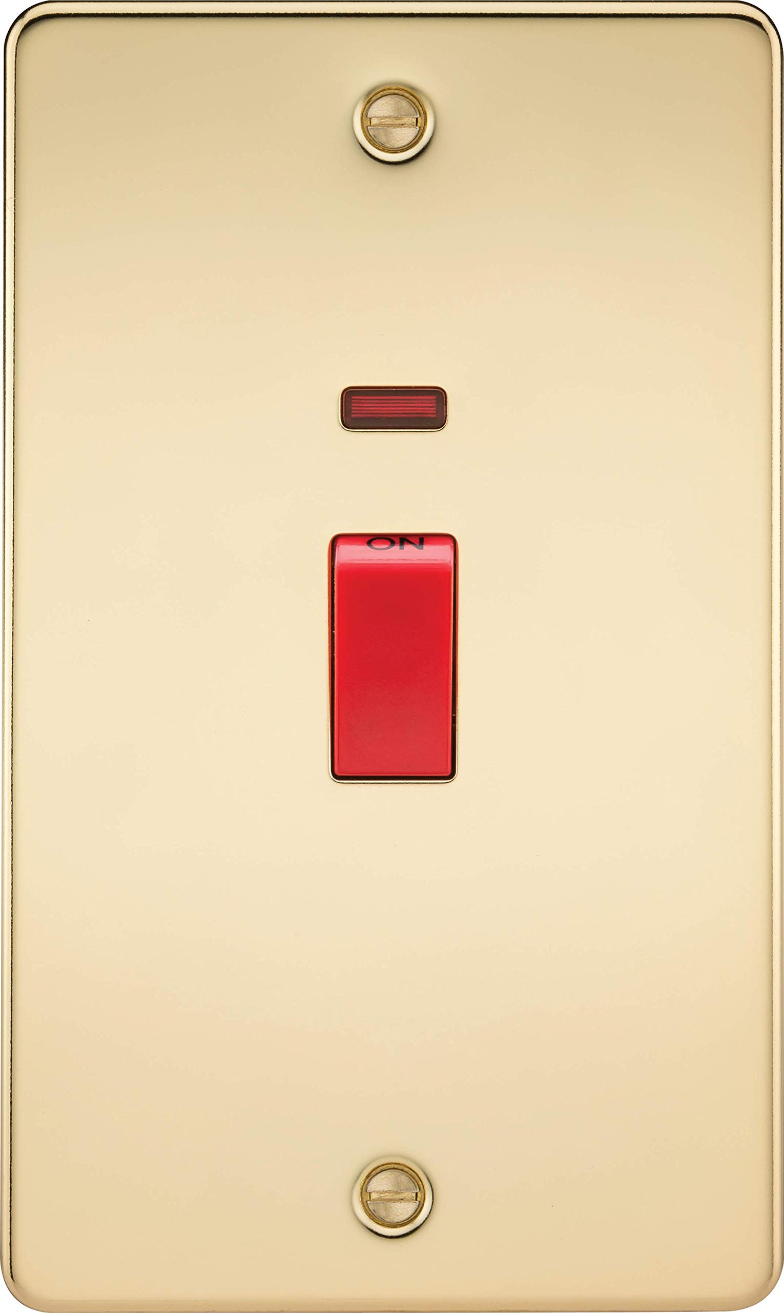 Knightsbridge FPAV8332NPB Flat Plate 45A 2G Dp Switch with Neon-Polished Brass, 230 V — image 1