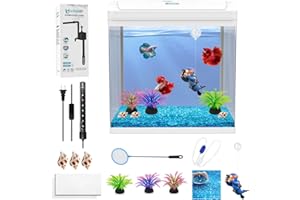 UTFFEDY Betta Fish Tank 4.5 Gallon Glass Aquarium Starter Kit, 13 in 1 Multi-Functional Small Tank with LED Light Filtration Pump and Complete Accessories for Shrimp Goldfish, Desktop Decor Gift-White