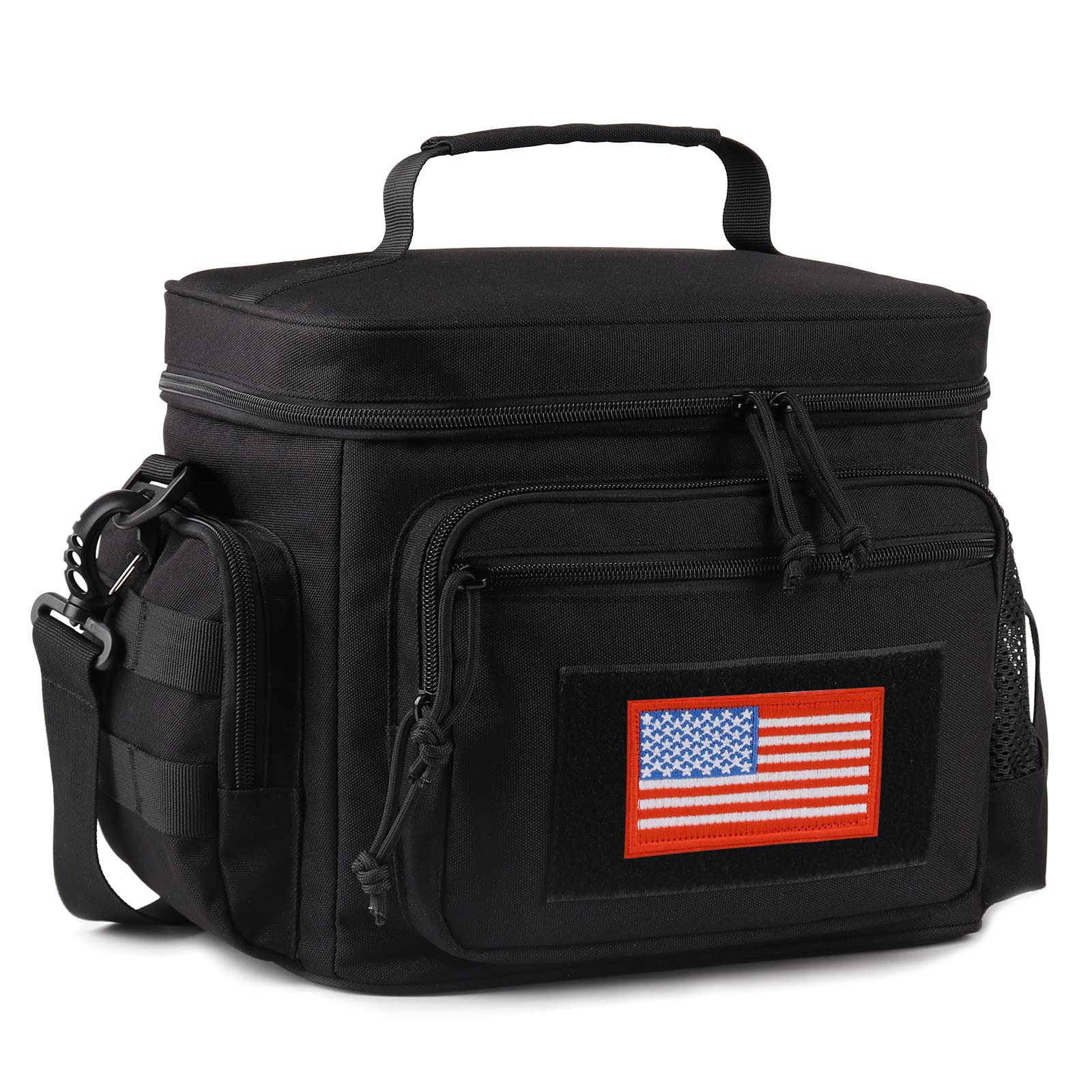 Photo 1 of Lunch Box for Men, Tactical Lunch Bag MOLLE Webbing Leakproof Insulated Large Lunch Cooler Women Adult Meal with Adjustable Shoulder Strap Durable Lunch Pail(Black)