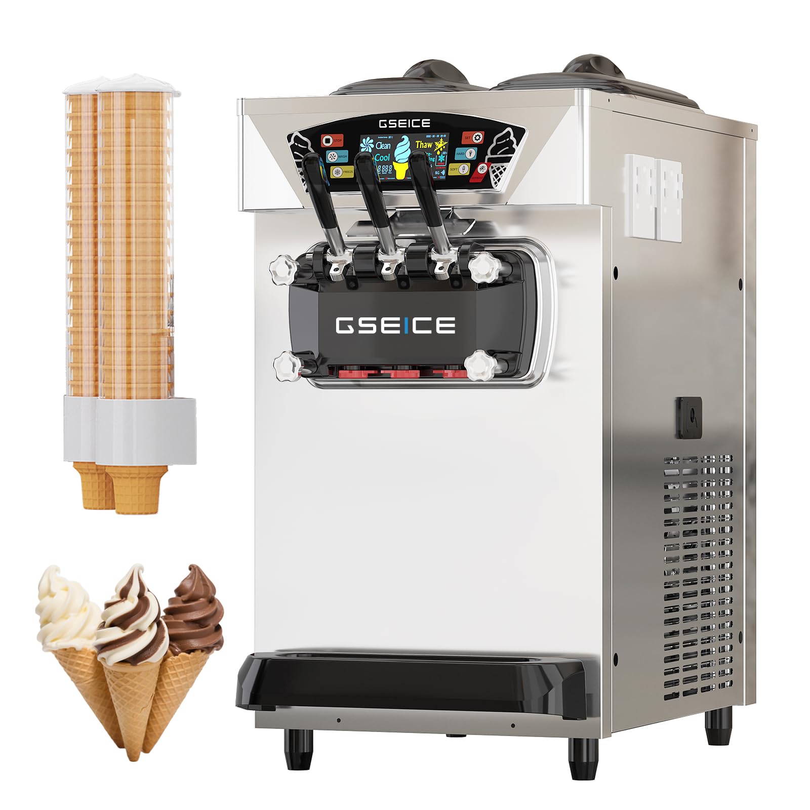 Photo 1 of **MISSING LEVERS** Commercial Ice Cream Maker, 6.8-8.4 Gal/H, 2*8L Hopper 110V 2500W Countertop Soft Serve Ice Cream Machine, 3 Flavors Puffing Alarm Pre-Cooling For Shops Cafes Dessert Stores, Auto Clean & Touch Screen